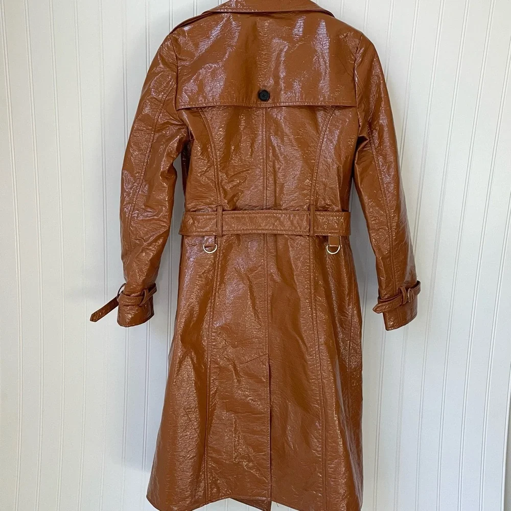 Veronica Beard Finnick Dickey Trench Coat Faux Leather Brown Size 4